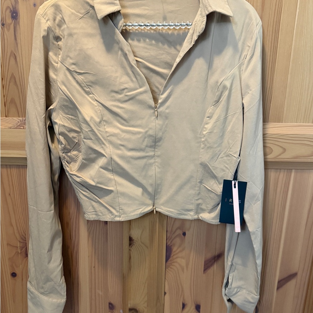 Beige Long Sleeve Cropped Jacket